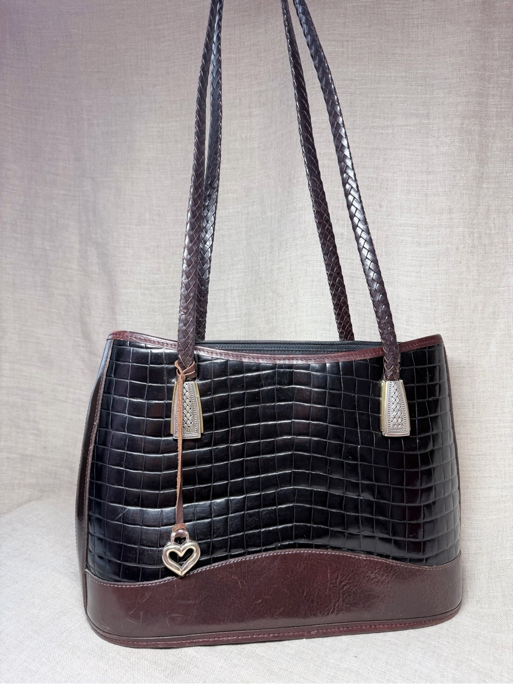 Brighton Black and Brown Croc-Embossed Shoulder Bag